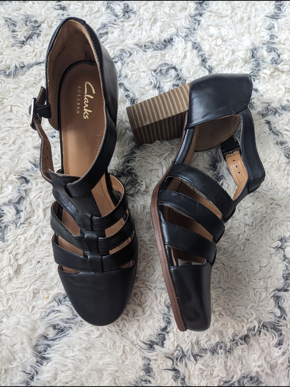 Clarks Artisan Black Strappy Leather High Heels - Picture 8 of 10